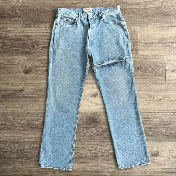 AGOLDE Lana Slice Straight Leg Jeans Size 31 Mid Rise Light Blue 90s Revolve - Picture 3 of 13